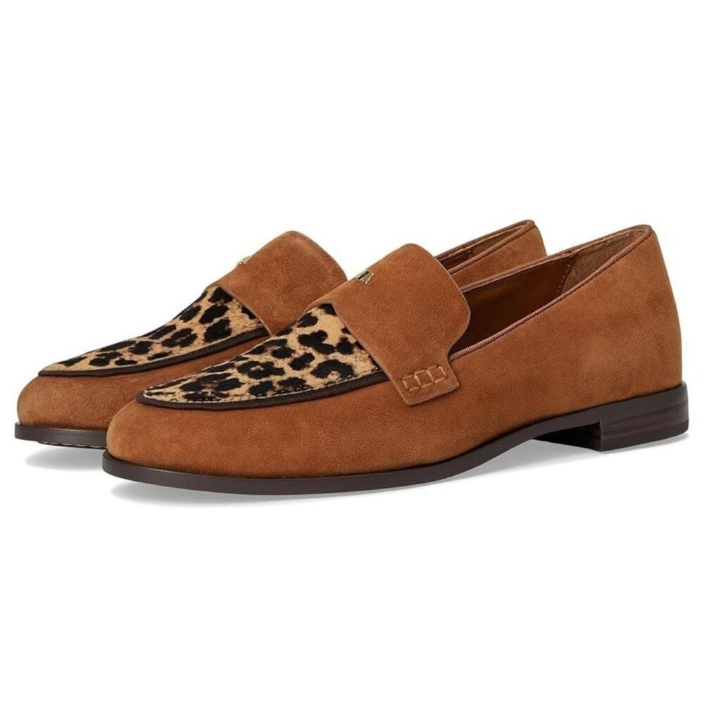 BIRDIES Womens The Starling 20 Loafer Leopard Brown Round Toe Leather NWOT